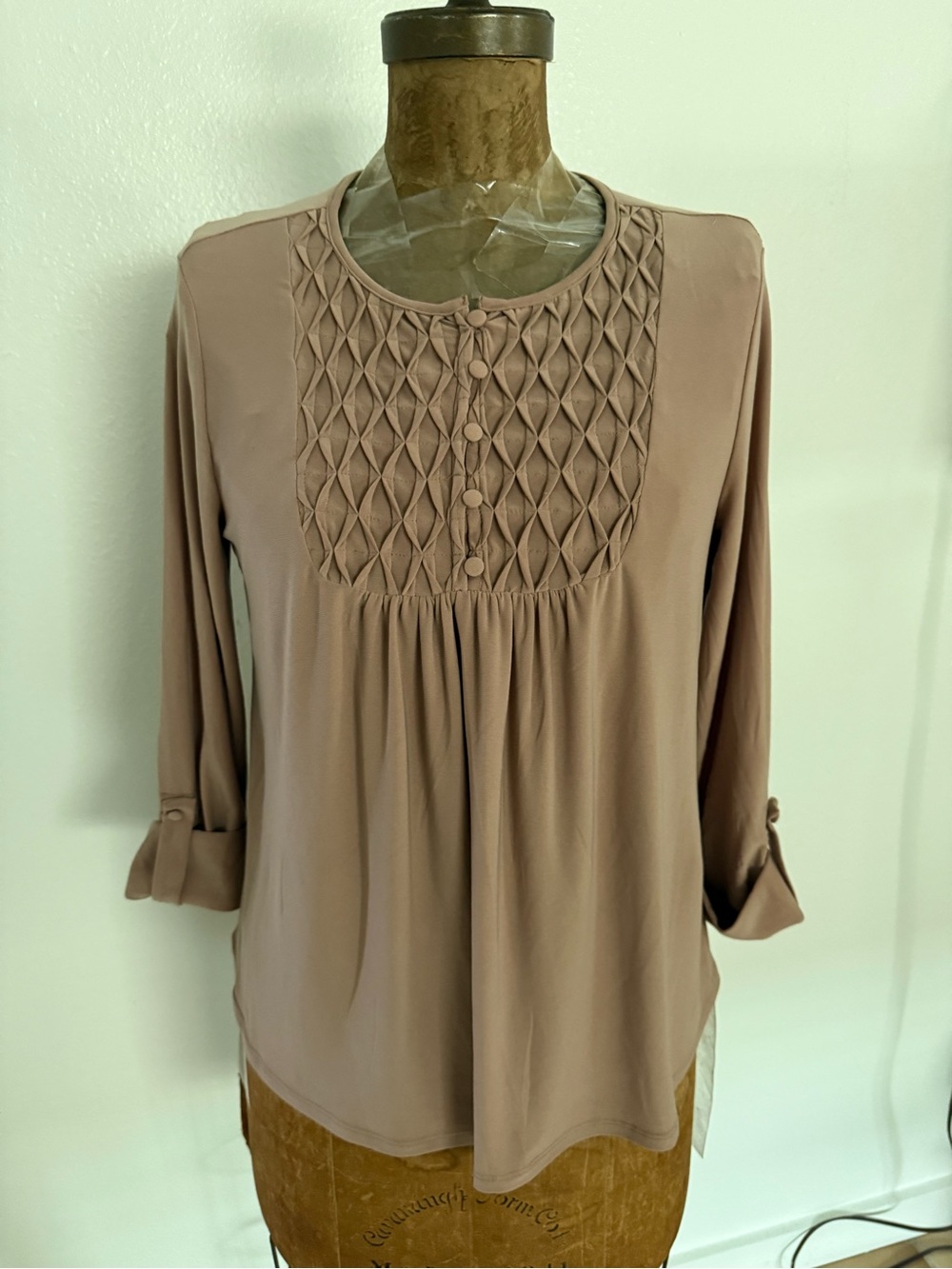 NWT Ava & Grace Tan Roll-Sleeve Blouse Sizes S, M & 1X